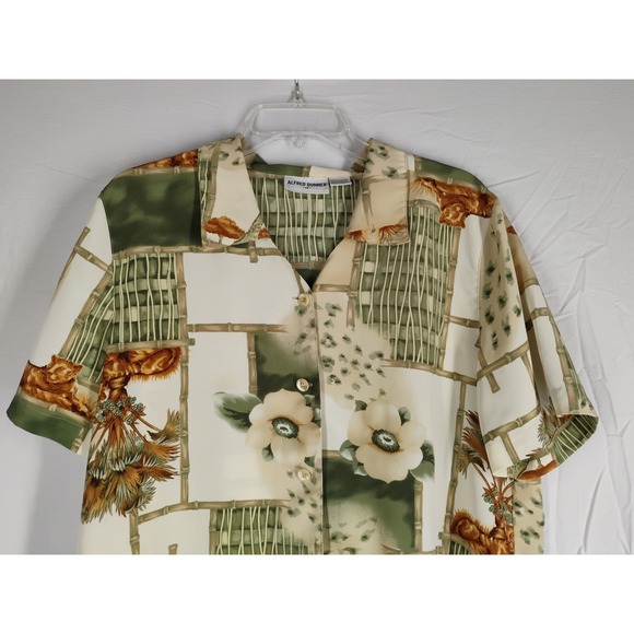 Alfred Dunner Womens 14 Safari Green/White/Brown Button Up Dress Shirt - Picture 5 of 8